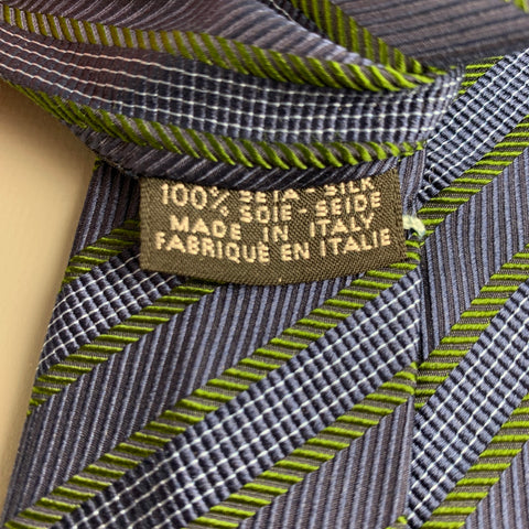 LUCIANO BARBERA Navy Green Diagonal Stripe Silk Tie