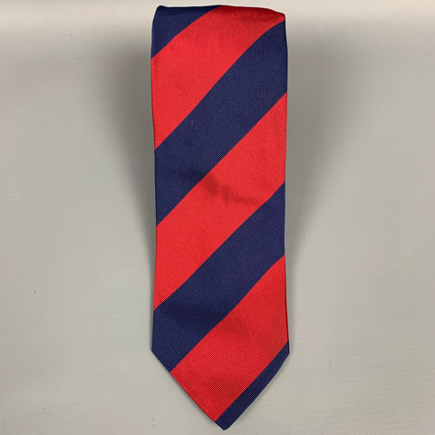 LUCIANO BARBERA Navy & Red Stripe Silk / Cotton Tie