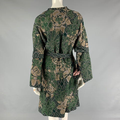 DRIES VAN NOTEN Taille S Manteau ouvert texturé en laine mélangée vert beige