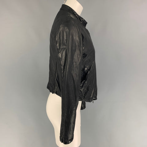 GIORGIO BRATO Chaqueta con cremallera de cuero negra talla M