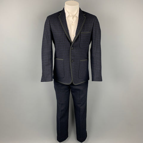 BLACK FLEECE Size 38 Black & Navy Houndstooth Wool Tuxedo Suit