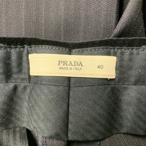 PRADA Size 4 Black Virgin Wool Pinstripe Straight Dress Pants