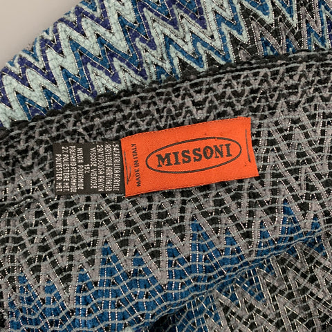 MISSONI Écharpe tricotée en mélange d'acrylique bleu et gris Zig-Zag