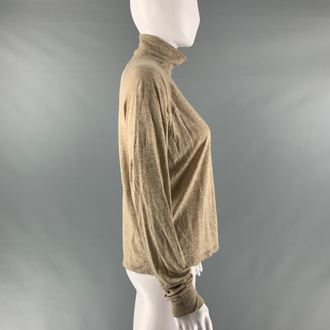 VINCE Talla S Top casual con cuello alto jaspeado en mezcla de Lyocell beige
