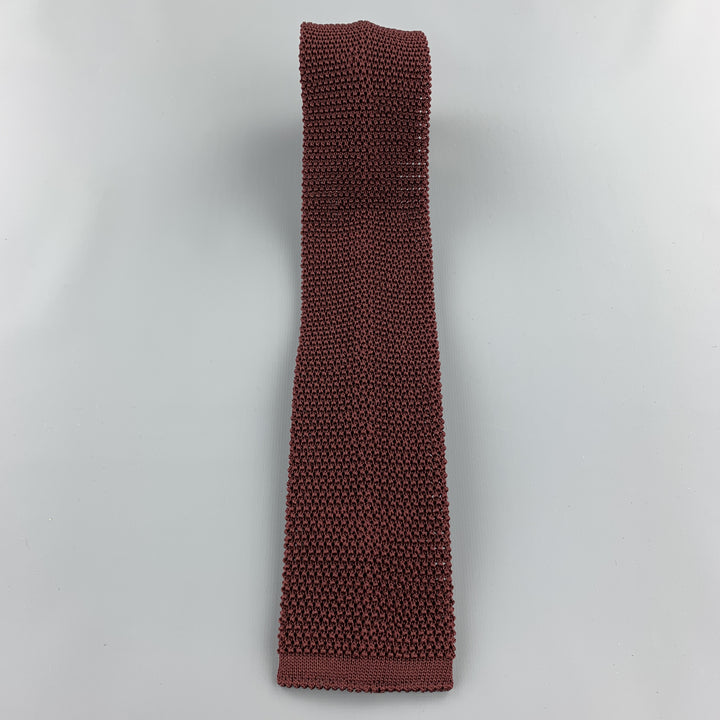 BUDD Corbata de punto texturizada de seda burdeos