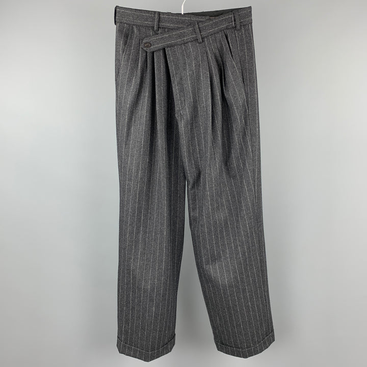 R13 Size 26 Charcoal Pinstripe Wool Triple Pleat Dress Pants