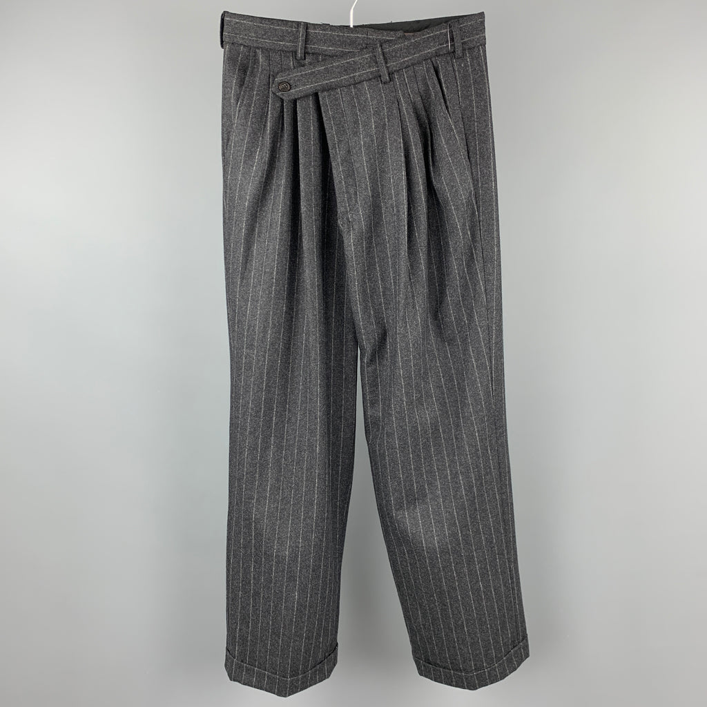 R13 Size 26 Charcoal Pinstripe Wool Triple Pleat Dress Pants Sui