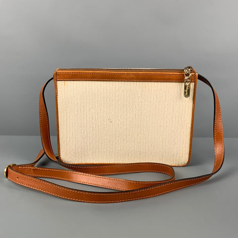 Vintage SALVATORE FERRAGAMO Beige Tan Ribbed Leather Cross Body Passport Handbag