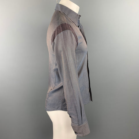 ARMAND BASI Size S Blue & Brown Textured Cotton Button Up Long Sleeve Shirt