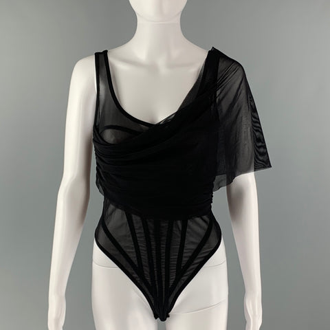 DAVID KOMA Talla 10 Traje de cuerpo transparente de poliamida y elastano negro Top de vestir