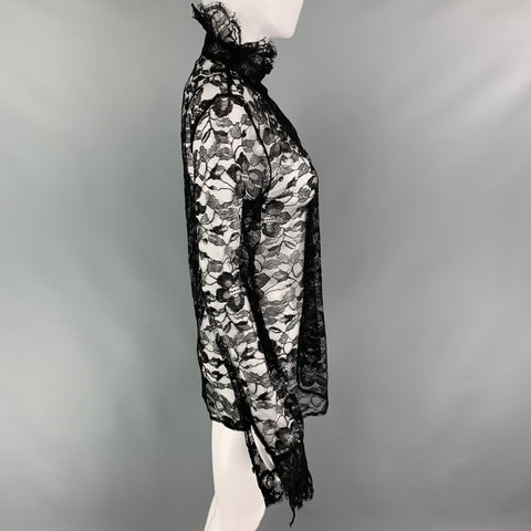 CHRISTOPHER KANE Size S Black Viscose Blend Lace High Collar Shirt