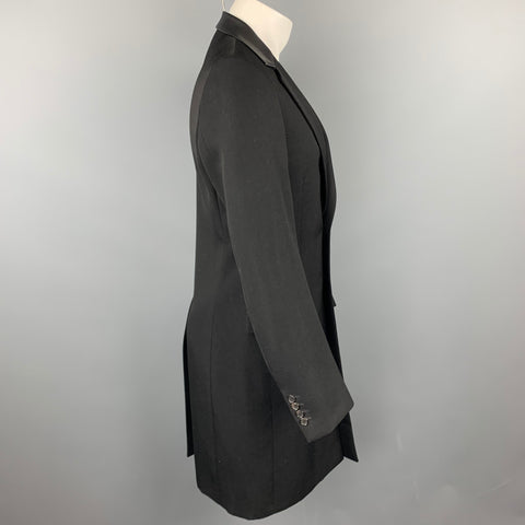 DIOR HOMME Fall 2015 Size 38 Black Wool Leather Collar Notch Lapel Coat