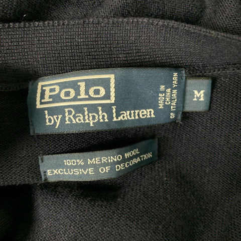 POLO by RALPH LAUREN Size M Navy Brown Solid Merino Wool Elbow Patches Cardigan