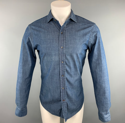 RALPH LAUREN Taille S Chemise à manches longues boutonnée en coton uni indigo