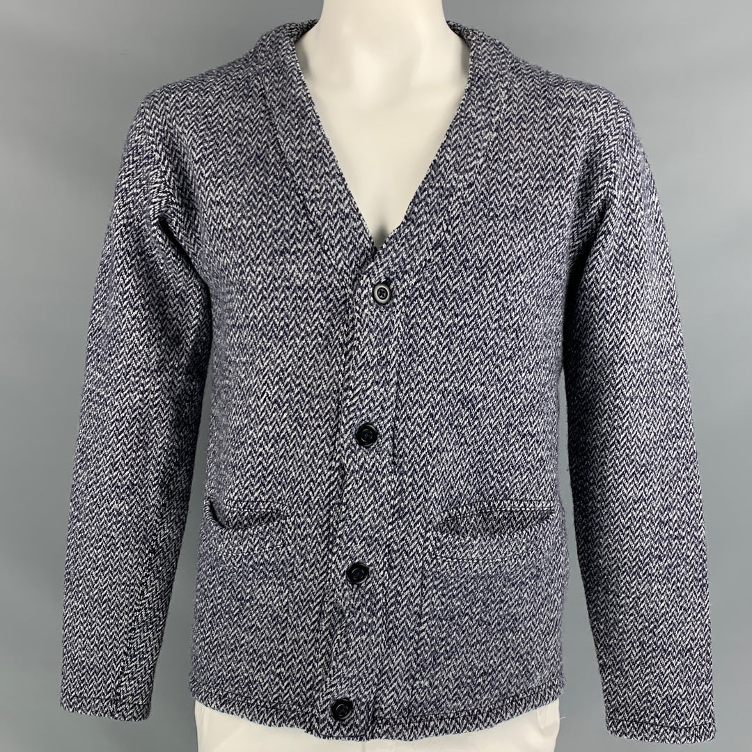 TS (S) Size L Navy & Grey Knitted Wool Buttoned Cardigan
