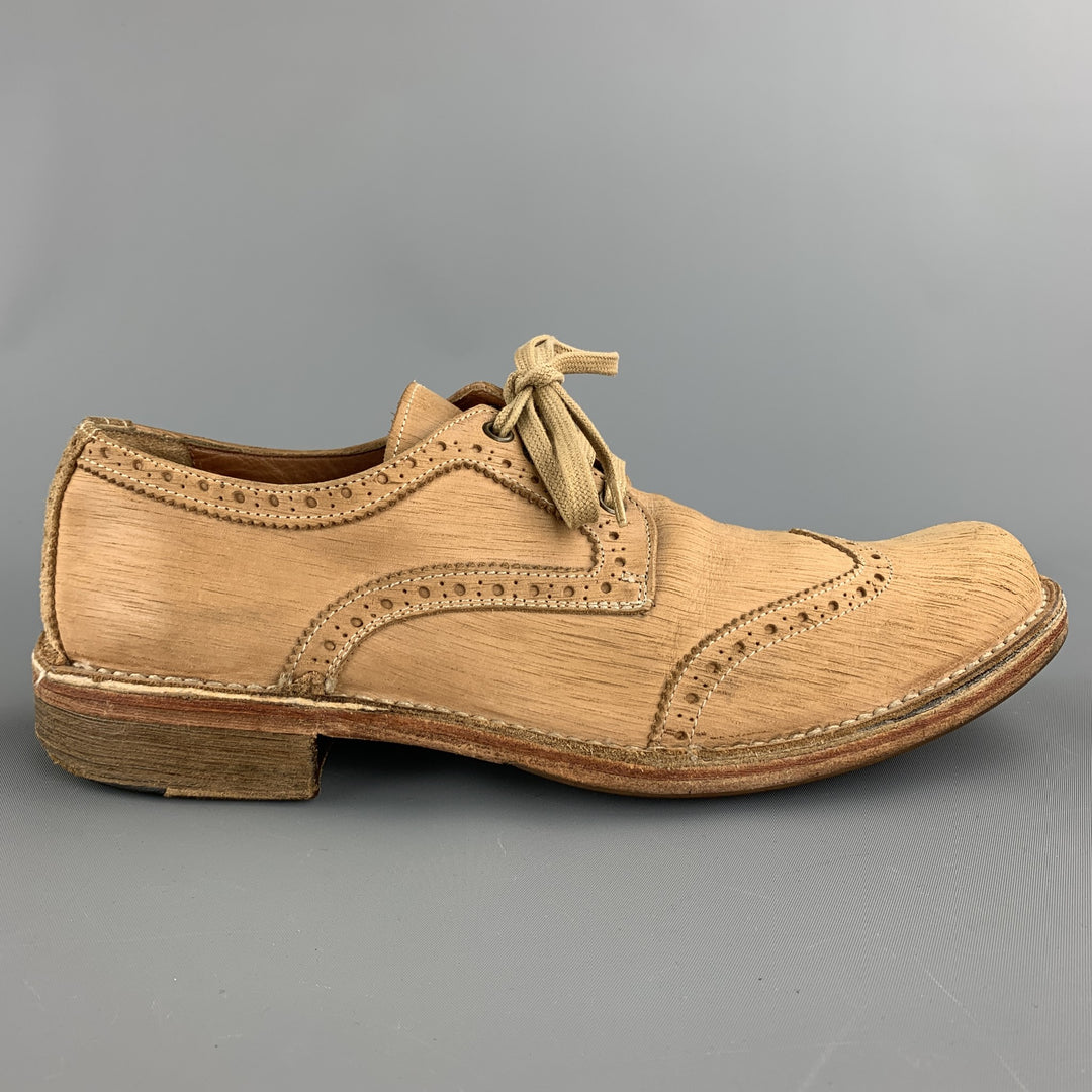 JOHN VARVATOS Talla 10.5 Zapatos con cordones y punta de ala de cuero perforado color canela