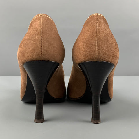 PRADA Size 6.5 Brown Suede Peep Toe Pumps