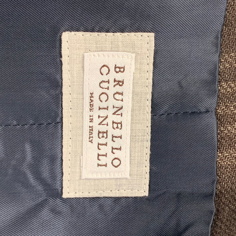 BRUNELLO CUCINELLI Size M Brown Plaid Linen Blend Buttoned Vest