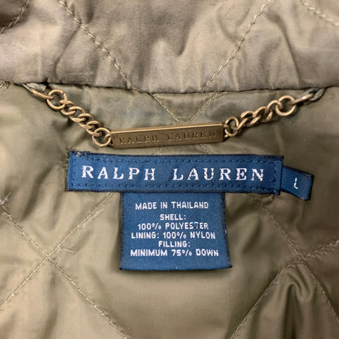 RALPH LAUREN Blue Label Talla L Chaleco con cremallera de poliéster verde oliva