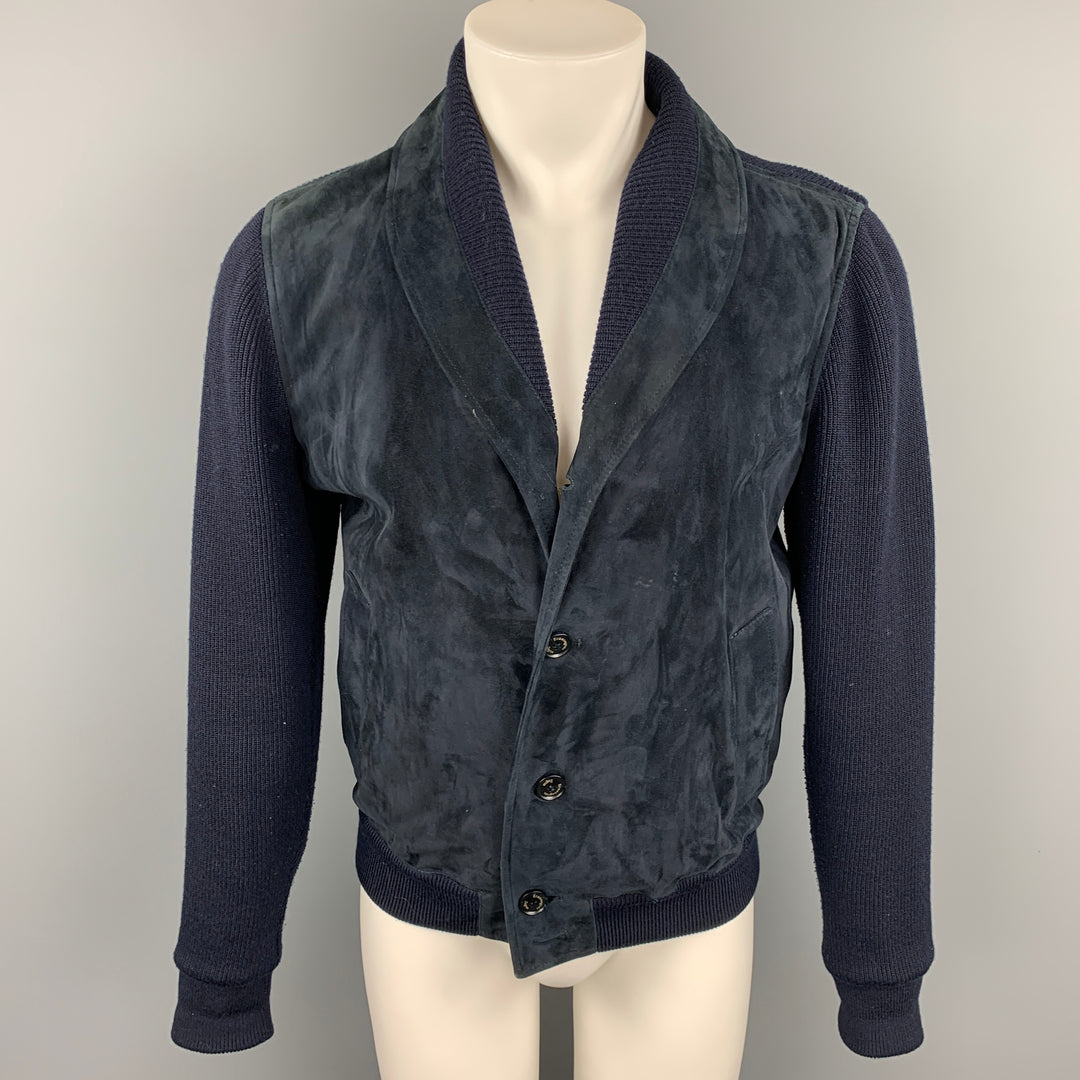 ERMENEGILDO ZEGNA Size 44 Navy Mixed Fabrics Wool Jacket