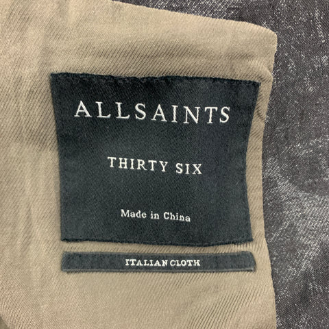ALLSAINTS Size 36 Charcoal Grey Print Linen Cotton Sport Coat