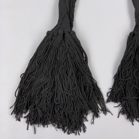 NO BRAND Black Knitted Long Fringe Trim Scarf