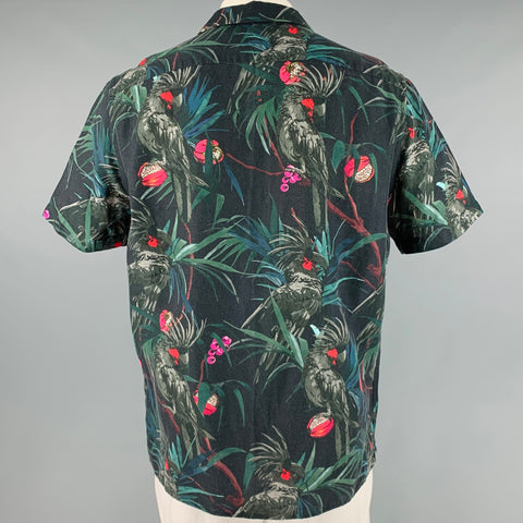 PS by PAUL SMITH Size XL Black Multi-Color Print Camp Short Sleeve Shirt