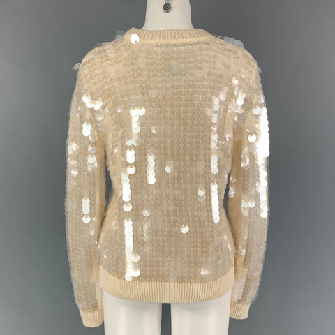 MARC JACOBS Size S Beige Transparent Wool Payettes Crew-Neck Sweater