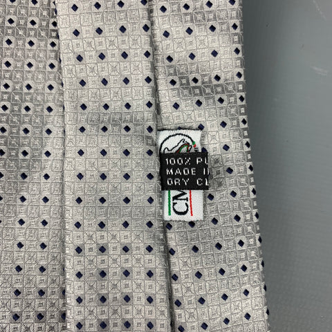 STEFANO RICCI Silver & Navy Rhombus Silk Tie