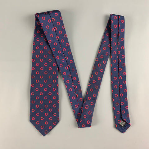 DRAKES LONDON Navy Red Circles Silk Tie
