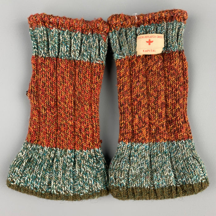 KAPITAL Brick & Olive Knitted Wool One Finger Gloves