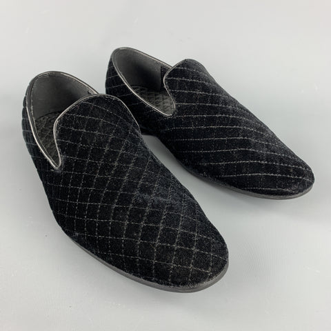 VINTAGE Taille 9 Mocassins à enfiler en velours matelassé noir