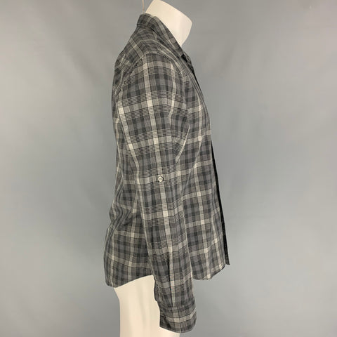 JOHN VARVATOS Size S Grey Plaid Cotton Button Up Long Sleeve Shirt