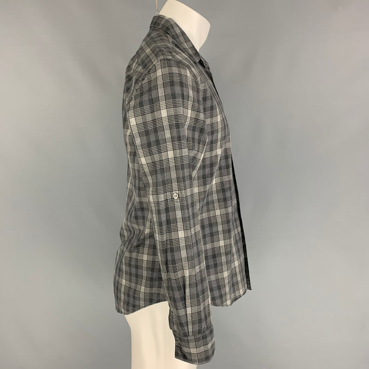 JOHN VARVATOS Taille S Chemise à manches longues boutonnée en coton à carreaux gris