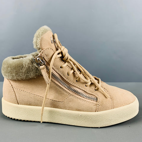 GIUSEPPE ZANOTTI Size 9.5 Pink Grey Suede Faux shearling High Top Sneakers
