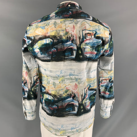 BURBERRY LONDON Size L Multi-Color Abstract Cotton Button Down Long Sleeve Shirt