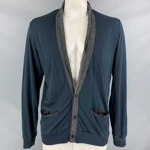 KOLOR Size L Navy & Grey Cotton Raw edge Cardigan