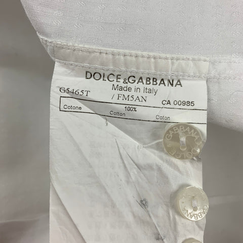 DOLCE & GABBANA Size M White Rhombus Cotton Tuxedo Long Sleeve Shirt
