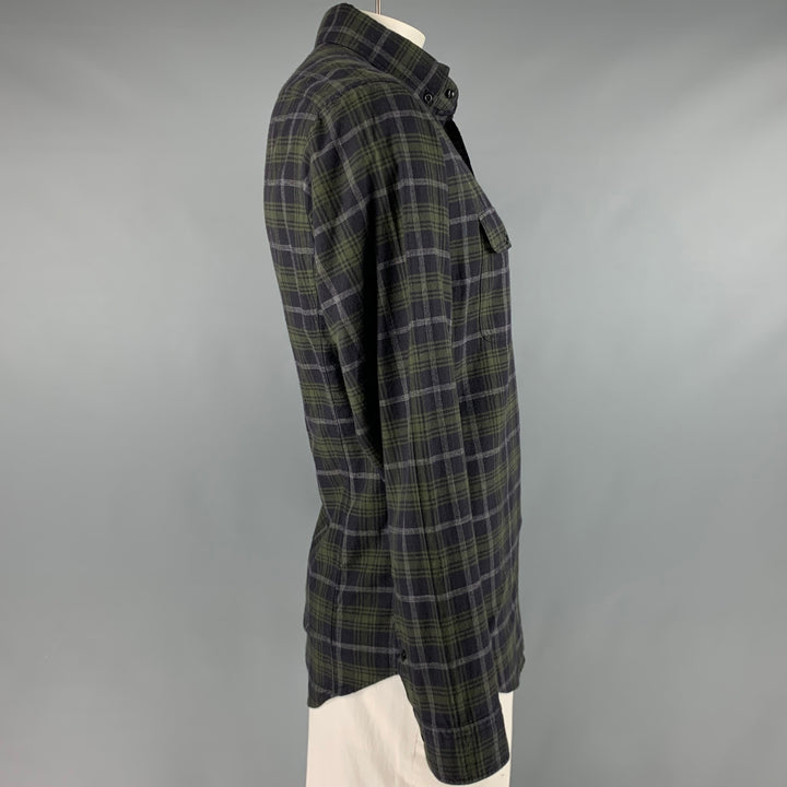 TOM FORD Size XL Black Green Plaid Cotton Button Down Long Sleeve Shirt
