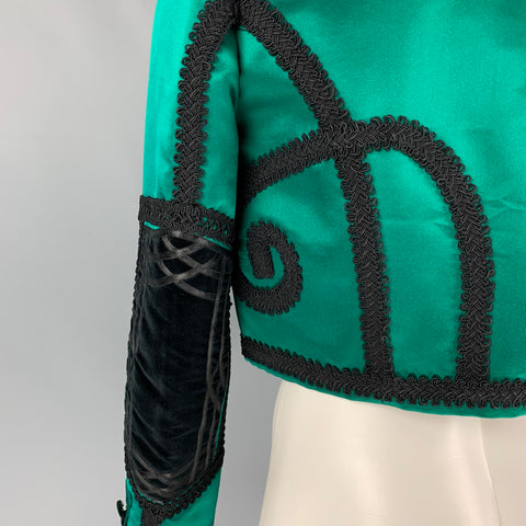 DOLCE & GABBANA SS 15 Size 40 Emerald Green Black Silk Embroidered Torero Vest Jacket
