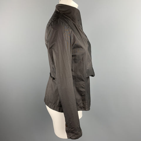 FRANCOISE PENDVILLE Talla 4 Chaqueta asimétrica de nailon con rayas grises