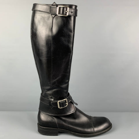 GIORGIO ARMANI Talla 9 Botas de montar con cinturón de cuero negro