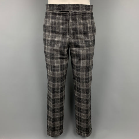 BLACK FLEECE Size 38 Dark Gray Plaid Wool / Cashmere 3 Piece Suit