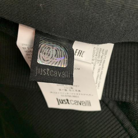 JUST CAVALLI Size XL Black & White Print Cotton Crew-Neck Sweatshirt