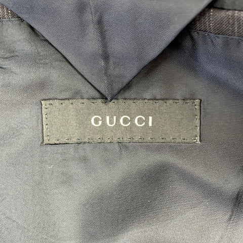 GUCCI Size 42 Regular Black Stripe Wool Notch Lapel Suit