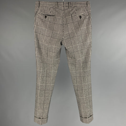 SALVATORE FERRAGAMO Size 32 Black White Plaid Wool Zip Fly Dress Pants
