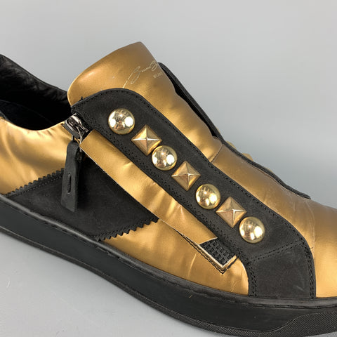 Bruno Bordese Size 10 Gold Studded Leather Zip Sneakers