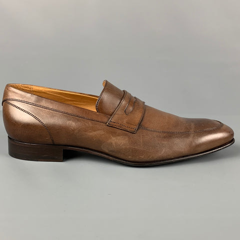 SAKS FIFTH AVENUE Size 10 Brown Antique Leather Slip On Loafers