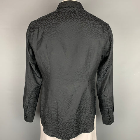 ROBERTO CAVALLI Size L Black Two Toned Cotton / Silk Long Sleeve Shirt