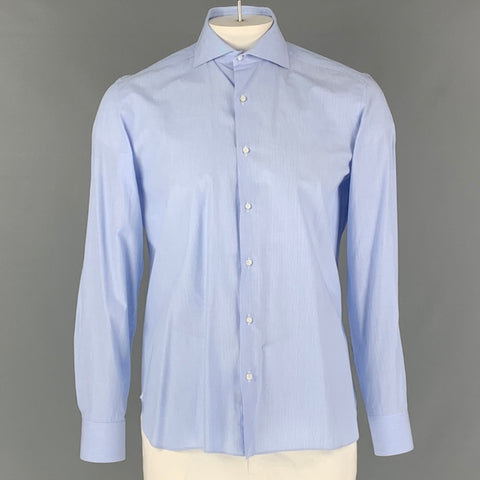 ISAIA Size L Pinstripe Light Blue Cotton Button Up Long Sleeve Shirt